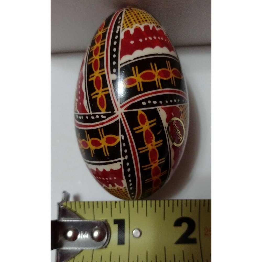 Vintage Romanian Pysanky Hand Painted Real Easter Egg Red Black Geometric Swirl